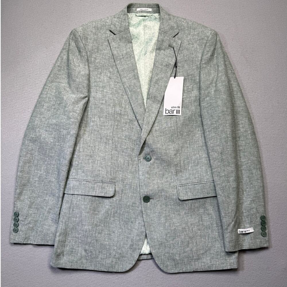 Bar III Men's Slim-Fit Linen Suit Jacket green 40L $360